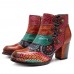 SOCOFY Splicing Pattern Button Zipper Ankle Leather Boots SOCOFY Splicing Pattern Button Zipper Ankle Leather Boots