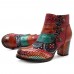 SOCOFY Splicing Pattern Button Zipper Ankle Leather Boots SOCOFY Splicing Pattern Button Zipper Ankle Leather Boots