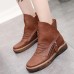 Flats Lace Up Round Toe Shoe Fashion Casual Leather Ankle Boots Flats Lace Up Round Toe Shoe Fashion Casual Leather Ankle Boots