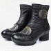 Retro Floral Pattern Genuine Leather Ankle Boots Retro Floral Pattern Genuine Leather Ankle Boots