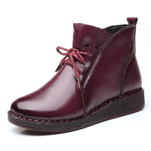Casual Soft Lace Up Zipper Leather Ankle Warm Boots For Women Casual Soft Lace Up Zipper Leather Ankle Warm Boots For Women