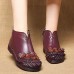 Retro Round Toe Flowers Pattern Leather Ankle Boots Retro Round Toe Flowers Pattern Leather Ankle Boots