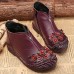 Retro Round Toe Flowers Pattern Leather Ankle Boots Retro Round Toe Flowers Pattern Leather Ankle Boots