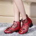 SOCOFY Retro Chinese Pattern Zipper Ankle Mid Heel Leather Boots SOCOFY Retro Chinese Pattern Zipper Ankle Mid Heel Leather Boots