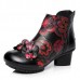 SOCOFY Retro Chinese Pattern Zipper Ankle Mid Heel Leather Boots SOCOFY Retro Chinese Pattern Zipper Ankle Mid Heel Leather Boots