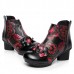 SOCOFY Retro Chinese Pattern Zipper Ankle Mid Heel Leather Boots SOCOFY Retro Chinese Pattern Zipper Ankle Mid Heel Leather Boots