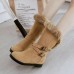Large Size Buckle Furry Faux Fur Lining Flats Suede Mid-calf Boots Large Size Buckle Furry Faux Fur Lining Flats Suede Mid-calf Boots