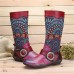 SOCOFY Retro Jacquard Stitching Buckle Flat Leather Mid Calf Boots SOCOFY Retro Jacquard Stitching Buckle Flat Leather Mid Calf Boots
