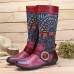 SOCOFY Retro Jacquard Stitching Buckle Flat Leather Mid Calf Boots SOCOFY Retro Jacquard Stitching Buckle Flat Leather Mid Calf Boots
