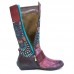 SOCOFY Retro Jacquard Stitching Buckle Flat Leather Mid Calf Boots SOCOFY Retro Jacquard Stitching Buckle Flat Leather Mid Calf Boots
