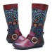 SOCOFY Retro Jacquard Stitching Buckle Flat Leather Mid Calf Boots SOCOFY Retro Jacquard Stitching Buckle Flat Leather Mid Calf Boots