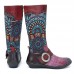 SOCOFY Retro Jacquard Stitching Buckle Flat Leather Mid Calf Boots SOCOFY Retro Jacquard Stitching Buckle Flat Leather Mid Calf Boots