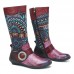 SOCOFY Retro Jacquard Stitching Buckle Flat Leather Mid Calf Boots SOCOFY Retro Jacquard Stitching Buckle Flat Leather Mid Calf Boots