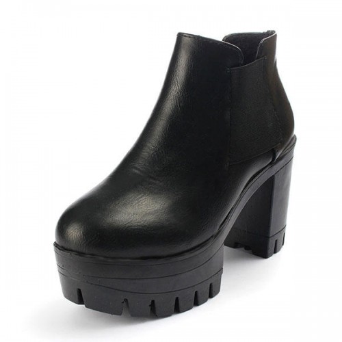 New Women Short Boots PU Elastic Fashion Black High Heel Comfortable Slip-On Shoes New Women Short Boots PU Elastic Fashion Black High Heel Comfortable Slip-On Shoes