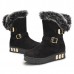 Women Winter Buckle Fur Lining Flat Mid Calf Snow Boots Women Winter Buckle Fur Lining Flat Mid Calf Snow Boots
