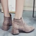 Suede Plush Square Heel Ankle Boots For Women Suede Plush Square Heel Ankle Boots For Women