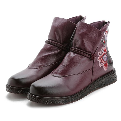 Genuine Leather Flowers Pattern Casual Soft Ankle Boots Genuine Leather Flowers Pattern Casual Soft Ankle Boots