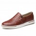 Men Genuine Leather Pattern Slip On Elastic Band Sneakers Men Genuine Leather Pattern Slip On Elastic Band Sneakers
