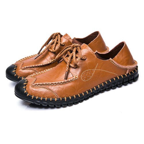 Men Soft Genuine Leather Flat Loafers Lace Up Leather Shoes Men Soft Genuine Leather Flat Loafers Lace Up Leather Shoes
