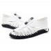 Men Open Toe Genuine Leather Sandals Adjustable Elatic Slip On Breathable Shoes Men Open Toe Genuine Leather Sandals Adjustable Elatic Slip On Breathable Shoes