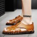 Men Open Toe Genuine Leather Sandals Adjustable Elatic Slip On Breathable Shoes Men Open Toe Genuine Leather Sandals Adjustable Elatic Slip On Breathable Shoes