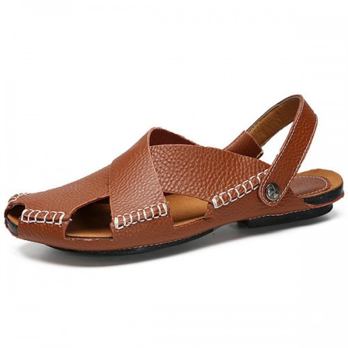 Men Soft Genuine Leather Beach Slippers Sandals Slip On Shoes Men Soft Genuine Leather Beach Slippers Sandals Slip On Shoes