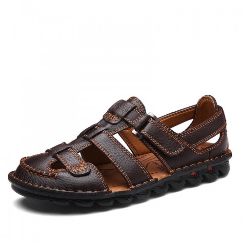 Menico Men Breathable Hollow Outs Hook Loop Genuine Leather Sandals Menico Men Breathable Hollow Outs Hook Loop Genuine Leather Sandals