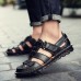 Menico Men Breathable Hollow Outs Hook Loop Genuine Leather Sandals Menico Men Breathable Hollow Outs Hook Loop Genuine Leather Sandals