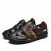 Menico Men Breathable Hollow Outs Hook Loop Genuine Leather Sandals Menico Men Breathable Hollow Outs Hook Loop Genuine Leather Sandals