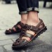 Menico Men Breathable Hollow Outs Hook Loop Genuine Leather Sandals Menico Men Breathable Hollow Outs Hook Loop Genuine Leather Sandals
