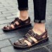 Menico Men Breathable Hollow Outs Hook Loop Genuine Leather Sandals Menico Men Breathable Hollow Outs Hook Loop Genuine Leather Sandals