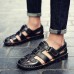 Menico Men Breathable Hollow Outs Hook Loop Genuine Leather Sandals Menico Men Breathable Hollow Outs Hook Loop Genuine Leather Sandals
