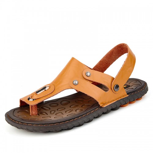 Men Clip Toe Genuine Leather Casual Beach Sandals Men Clip Toe Genuine Leather Casual Beach Sandals