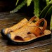 Men Comfy Anti Collision Toe Hollow Outs Leather Two Way Wear Sandals Beach Shoes Men Comfy Anti Collision Toe Hollow Outs Leather Two Way Wear Sandals Beach Shoes