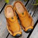 Men Comfy Anti Collision Toe Hollow Outs Leather Two Way Wear Sandals Beach Shoes Men Comfy Anti Collision Toe Hollow Outs Leather Two Way Wear Sandals Beach Shoes