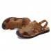 Men Comfy Anti Collision Toe Hollow Outs Leather Two Way Wear Sandals Beach Shoes Men Comfy Anti Collision Toe Hollow Outs Leather Two Way Wear Sandals Beach Shoes