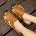 Men Comfy Anti Collision Toe Hollow Outs Leather Two Way Wear Sandals Beach Shoes Men Comfy Anti Collision Toe Hollow Outs Leather Two Way Wear Sandals Beach Shoes