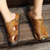 Men Comfy Anti Collision Toe Hollow Outs Leather Two Way Wear Sandals Beach Shoes Men Comfy Anti Collision Toe Hollow Outs Leather Two Way Wear Sandals Beach Shoes