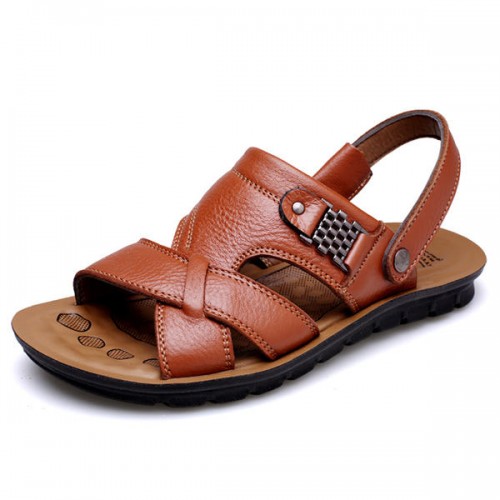 US Size 6.5-11.5 Men Genuine Leather Flat Sandals Beach Slippers Shoes US Size 6.5-11.5 Men Genuine Leather Flat Sandals Beach Slippers Shoes
