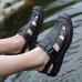 Hand Stitching Lifted Toe Hook Genuine Leather Sandals Hand Stitching Lifted Toe Hook Genuine Leather Sandals