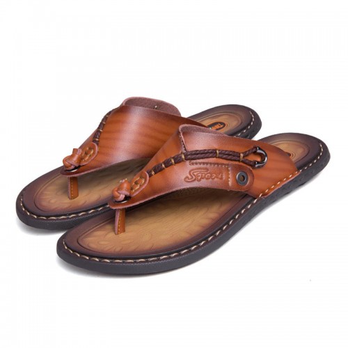 Men Soft Casual Genuine Leather Beach Clip Toe Slippers Men Soft Casual Genuine Leather Beach Clip Toe Slippers