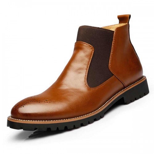 Men Comfortable Genuine Leather Elastic Band Ankle Boots Men Comfortable Genuine Leather Elastic Band Ankle Boots