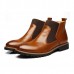 Men Comfortable Genuine Leather Elastic Band Ankle Boots Men Comfortable Genuine Leather Elastic Band Ankle Boots