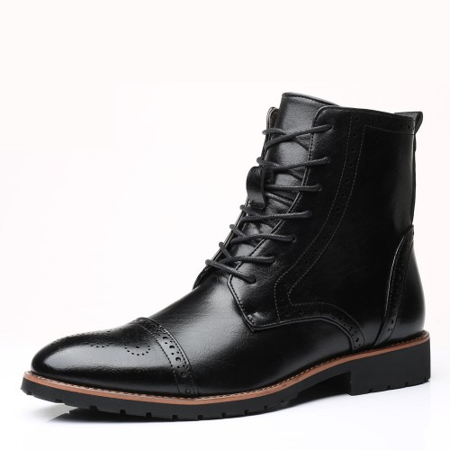 Men Brogue Classic Cowboy Lace Up Mid-calf Boots Men Brogue Classic Cowboy Lace Up Mid-calf Boots