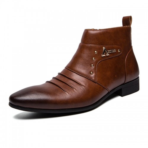 Men Casual Genuine Leather Pointed Toe Business Ankle Boots Men Casual Genuine Leather Pointed Toe Business Ankle Boots