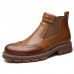 Men Retro Soft Classic Brogue Leather Chelsea Ankle Boots Men Retro Soft Classic Brogue Leather Chelsea Ankle Boots