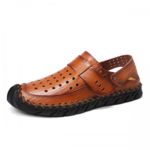 Men Breathable Hollow Outs Genuine Leather Hook Loop Oxfords Casual Shoes Men Breathable Hollow Outs Genuine Leather Hook Loop Oxfords Casual Shoes