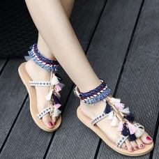 Embroidery Bohemian Women Shoe Summer Casual Beach Tassel Flat Sandals