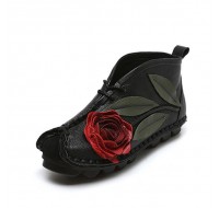 SOCOFY Genuine leather Soft Sole Flower Ankle Short Boots