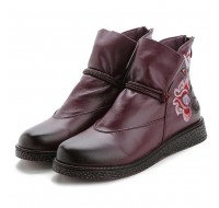Genuine Leather Flowers Pattern Casual Soft Ankle Boots